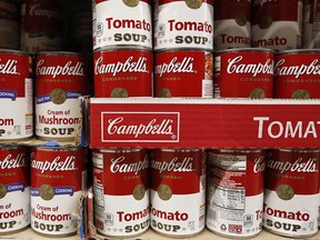 In this May 22, 2017, photo, cans of Campbell's soup are displayed at a supermarket in Englewood, N.J.