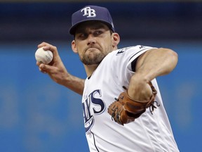 Tampa Bay Rays starting pitcher Nathan Eovaldi throws during the first inning of the team's baseball game against the Miami Marlins on Friday, July 20, 2018, in St. Petersburg, Fla.