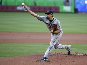 Tampa Bay Rays' Nathan Eovaldi delivers a pitch during the first inning of a baseball game against the Miami Marlins, Monday, July 2, 2018, in Miami.