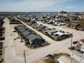 An aerial view of Churchill, Manitoba, is shown on Wednesday, July 4, 2018. The closure of the port and the rail line has resulted in economic hardship in the community.
