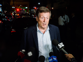 Toronto mayor John Tory speaks to reporters following a mass shooting event in the city's Danforth Avenue on Sunday, July 22, 2018.