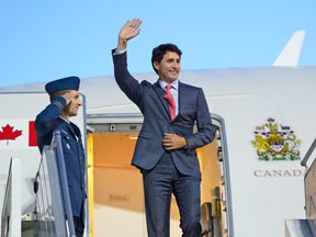 Prime Minister Justin Trudeau arrives in Riga, Latvia on July 9, 2018.