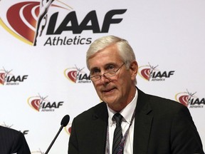 FILE - In this Friday, June 17, 2016 file photo, Rune Andersen, Chair of IAAF Inspection Team, speaks at a news conference at the Grand Hotel in Vienna, Austria. The IAAF says on Friday, July 27, 2018 Russia could be provisionally reinstated to international track and field competition in December if it meets certain conditions. Track and field's governing body suspended Russia in November 2015 after a World Anti-Doping Agency report detailed state-sponsored doping in the sport. "They have made significant improvement in meeting the outstanding requirements," said the IAAF's Russia task force head Rune Andersen.