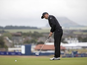 Ricky Fowler putts on day-one of the Scottish Open at Gullane, East Lothian, Scotland, Thursday, July 12, 2018. Fowler shot a 6-under 64 to take the clubhouse lead midway through the first round at Gullane, where he won the British Open warmup event in 2015.
