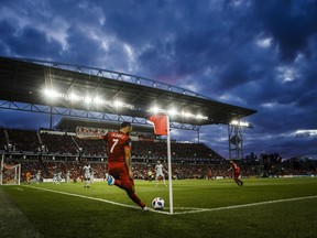 Toronto FC's Victor Vazquez takes a corner kick against the Chicago Fire during the second half of MLS soccer action in Toronto, Saturday July 28, 2018.