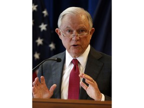 Attorney General Jeff Sessions delivers remarks on the opioid and fentanyl crisis, Friday, July 13, 2018, in Portland, Maine.
