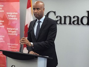 Ahmed Hussen, the federal minister of Immigration, Refugees and Citizenship, speaks during a press conference in Halifax on Monday, July 9, 2018.
