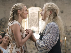 Amanda Seyfried, left, and Meryl Streep in a scene from Mamma Mia! Here We Go Again.