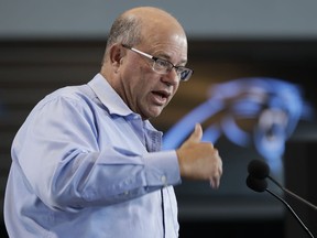 New Carolina Panthers owner David Tepper answers a question during a news conference at Bank of America Stadium in Charlotte, N.C., Tuesday, July 10, 2018. Tepper finalized his purchase of the team on Monday.