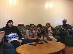 Fatima Al-Ahmed, her children Rayane and Moussa, mother-in-law Talika Morjan, and husband Mohamad Moufleh are shown in this recent handout image. The small Newfoundland town of Lewisporte has said goodbye to the second of two refugee families sponsored by the community. Both families moved to Windsor, Ont. in search of better job security, proximity to family and friends, and a larger community of Arabic speakers.