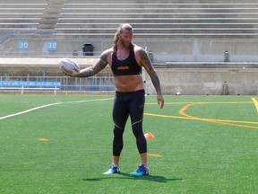 Toronto Wolfpack forward Ashton Sims is shown during a training session in Toronto on Wednesday, July 4, 2018. Toronto Wolfpack forward Ashton Sims will be up early July 11, watching brother Tariq step onto one of rugby league's biggest stages. Tariq has been called up by the Queensland Maroons to play against the New South Wales Blues in Game 3 of the State of Origin series in Brisbane, Australia.