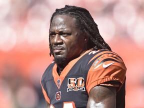 FILE - In this Oct. 1, 2017, file photo, Cincinnati Bengals cornerback Adam "Pacman" Jones walks on the field before an NFL football game against the Cleveland Browns, in Cleveland. Police say Cincinnati Bengals cornerback Adam "Pacman" Jones was attacked during a run-in with a facility-service employee at the airport in Atlanta. Atlanta Police spokesman Jarius Daugherty says Jones confronted ABM Industries employee Frank Ragin after Ragin made a "gesture" toward the football player Tuesday night, July 10, 2018, at Hartsfield-Jackson Atlanta International Airport.