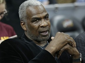 FILE - In this Feb. 23, 2017, file photo, former New York Knicks player Charles Oakley is shown before an NBA basketball game between the Knicks and the Cleveland Cavaliers, in Cleveland. Casino regulators in Nevada are accusing former New York Knicks star Charles Oakley of gambling fraud. The Nevada Gaming Control Board on Thursday, July 12, 2018, said Oakley was arrested Sunday at the Cosmopolitan casino-resort on the Las Vegas Strip on suspicion of committing or attempting to commit a fraudulent act in a gaming establishment.