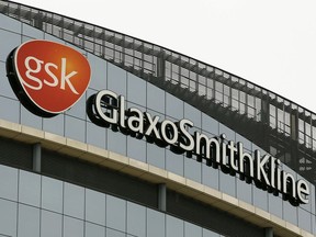 FILE - This April 28, 2010, file photo shows the GlaxoSmithKline offices in London. On Friday, July 20, 2018, the U.S. Food and Drug Administration approved GlaxoSmithKline's Krintafel, a simpler, one-dose treatment, to prevent relapses of malaria.