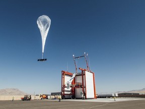 In this photo provided by Loon LLC, a balloon launches from Loon's launch site Winnemucca, Nev.  Loon, the internet-delivering-balloon unit of Google-parent Alphabet, is announcing its first commercial deal. The company says it will work with partner Telkom Kenya to deliver 4G/LTE cellular access to Kenya in 2019.  (Loon LLC via AP)