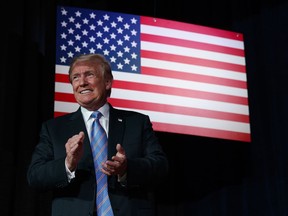 FILE - In this July 3, 2018 file photo, President Donald Trump arrives to speak to a "Salute to Service" dinner in White Sulphur Springs, W.Va.  Trump has found a receptive audience for his campaign-style rallies on Fox News Channel. The network has carried the president speaking live to supporters four times in the past few weeks, and planned to do so again on Thursday. By contrast, CNN and MSNBC don't carry the speeches live.