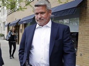 FILE - In this April 24, 2017, file photo, then-Fox News co-president Bill Shine, leaves a New York restaurant. President Donald Trump is announcing Shine as his deputy chief of staff for communications. Shine's arrival comes amid Trump's frustration with his news coverage heading into a contentious midterm election and the 2020 campaign.