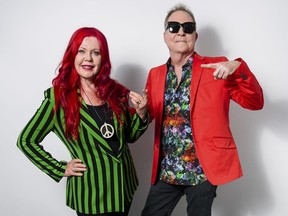 In this June 21, 2018 photo, Kate Pierson, left, and Fred Schneider, of The B-52s, pose for a portrait in New York to promote their 40th anniversary.
