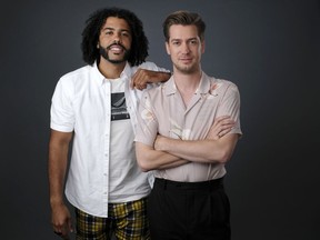 In this July 9, 2018 photo, Daveed Diggs, left, and Rafael Casal, cast members, co-producers and co-writers of "Blindspotting," pose for a portrait in Los Angeles to promote their film.