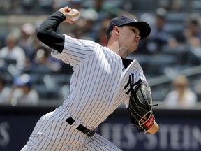 New York Yankees starting pitcher Sonny Gray delivers against the New York Mets during the first inning of a baseball game, Saturday, July 21, 2018, in New York.