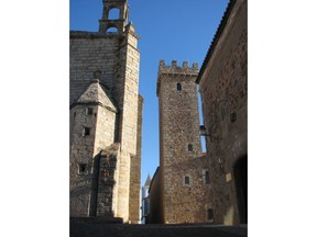 This Oct. 27, 2017 photo shows the view from Plaza de San Mateo, one of the highest tiny squares in Caceres, a hilltop town full of slender medieval towers, convents and Renaissance places. It is a highlight of Spain's Extremadura region, halfway between Madrid and Lisbon and wonderfully off the mass tourism trail.