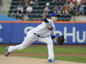 New York Mets' Jacob deGrom delivers a pitch during the first inning of a baseball game against the San Diego Padres Monday, July 23, 2018, in New York.