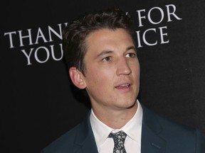 FILE - In a Oct. 25, 2017 file photo, actor Miles Teller attends a special screening of "Thank You for Your Service" at The Landmark at 57 West in New York. Teller was announced Tuesday, July 3, 2018, as the co-star opposite Tom Cruise in the sequal "Top Gun: Maverick." He'll be playing the son the of Maverick's wingman. Goose was played by Anthony Edwards in the 1986 original.