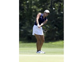 Katelyn Dambaugh chips on the green to the 18th hole during the first round of the LPGA Marathon Classic golf tournament,  Thursday, July 12, 2018, at Highland Meadows Golf Club in Sylvania, Ohio.