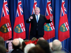 Progressive Conservative Leader Doug Ford speaks at a rally at a school in Barrie, Ont., on Friday, May 11, 2018. Ford pledged to repeal the provinces sex-ed curriculum.