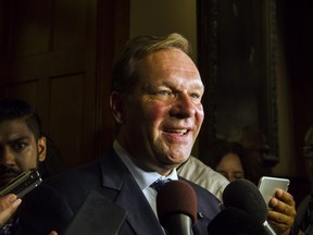 Ted Arnott addresses the media after being elected the new Speaker of the Ontario Legislative Assembly at Queen's Park, in Toronto on Wednesday, July 11, 2018.