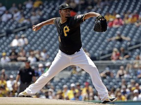 Pittsburgh Pirates starting pitcher Ivan Nova delivers in the first inning of a baseball game against the Milwaukee Brewers in Pittsburgh, Saturday, July 14, 2018.
