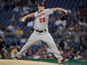Washington Nationals starting pitcher Jeremy Hellickson delivers in the first inning of the team's baseball game against the Pittsburgh Pirates in Pittsburgh, Tuesday, July 10, 2018.