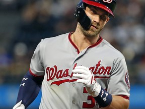 Washington Nationals' Bryce Harper rounds third after hitting a solo home run off Pittsburgh Pirates starting pitcher Ivan Nova in the sixth inning of a baseball game in Pittsburgh, Monday, July 9, 2018.