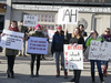 Protesters outside a Hedley concert in Sudbury, Ont., on March 14, 2018.