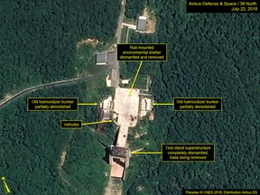 The U.S. research group says North Korea has started dismantling key facilities at its main satellite launch site in what appears to be a step toward fulfilling a commitment made by leader Kim Jong Un at his summit with President Donald Trump in June.