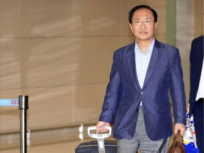 In this July 22, 2018, photo, South Korean lawmaker Roh Hoe-chan arrives after visiting the U.S. at Incheon International Airport in Incheon, South Korea. The prominent liberal South Korean politician embroiled in a corruption scandal has been found dead in a possible suicide.