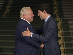 Ontario Premier Doug Ford met with Prime Minister Justin Trudeau at Queens Park in Toronto, Ont. on Thursday July 5, 2018.