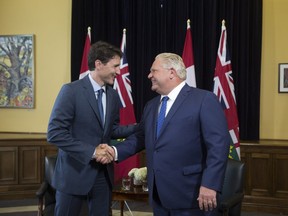 Prime Minister Justin Trudeau met with Ontario Premier Doug Ford at Queens Park in Toronto, Ont. on Thursday July 5, 2018.