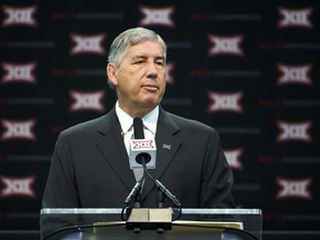 Big 12 commissioner Bob Bowlsby speaks during NCAA college football Big 12 media days in Frisco, Texas, Monday, July 16, 2018.
