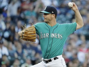 Seattle Mariners starting pitcher Wade LeBlanc throws to a Chicago White Sox batter during the first inning of a baseball game Friday, July 20, 2018, in Seattle.