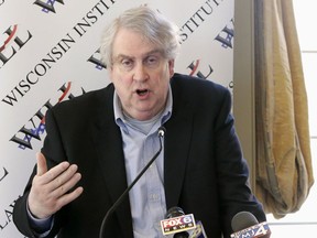 FILE - In this May 2, 2016, file photo Marquette University professor John McAdams speaks at a news conference in Milwaukee. The Wisconsin Supreme Court is expected to rule Friday, July 6, 2018, on whether Marquette was correct to fire the conservative professor who wrote a blog post criticizing a student instructor whom he believed shut down discussion against gay marriage. McAdams sued the private Catholic school in 2016, arguing that he lost his job for exercising freedom of speech.