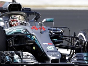 Mercedes driver Lewis Hamilton of Britain steers his car during the first free practice at the Silverstone racetrack, Silverstone, England, Friday, July 6, 2018. The British Formula One Grand Prix will be held on Sunday July 8.