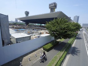 Olympic Aquatics Centre under construction is seen during a media tour to the venues of the Tokyo 2020 Olympics in Tokyo Tuesday, July 17, 2018. Olympic Aquatics Centre will be the venue for aquatics including swimming, diving, and artistic swimming.