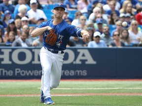 Starting pitcher Thomas Pannone of the Blue Jays fields a grounder up the middle and throws out the baserunner in the sixth inning of their game against the Baltimore Orioles at Rogers Centre in Toronto on Wednesday.