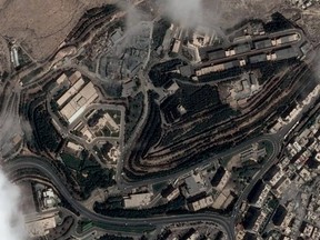 This handout satellite image taken on April 14, 2018 shows Syria's Scientific Studies and Research Centre compound in the Barzeh district, north of Damascus, after it was struck in raids by the United States, Britain and France.