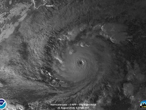 This NOAA image obtained shows Hurricane Lane on August 21, 2018, at 11:30GMT.