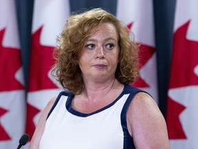 Lisa MacLeod, Ontario's Minister of Children, Community and Social Services speaks with the media in Ottawa, Monday August 13, 2018.