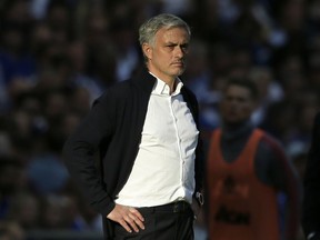 FILE - In this Saturday, May 19, 2018 file photo, Manchester United manager Jose Mourinho stands on the sideline during the English FA Cup final soccer match between Chelsea and Manchester United at Wembley stadium in London.  Mourinho has described himself as "one of the greatest managers in the world" and used a phrase from a German philosopher to remind critics of his past successes, it was reported on Friday, Aug. 31, 2018.