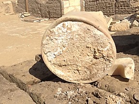 In a combination of photos provided by University of Catania and Cairo University, a “solidified whitish mass,” believed to be the oldest cheese ever discovered, was found in an Egyptian tomb. The cheese is estimated to be 3,200 years old and was identified using state-of-the-art protein analysis. (University of Catania and Cairo University via The New York Times) -- NO SALES; FOR EDITORIAL USE ONLY WITH EGYPT ANCIENT CHEESE BY NIRAJ CHOKSHI FOR AUG. 17, 2018. ALL OTHER USE PROHIBITED. --