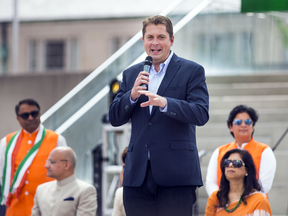 Conservative Party Leader Andrew Scheer speaks at the India Day Festival and Grand Parade in Toronto on Aug. 19, 2018.